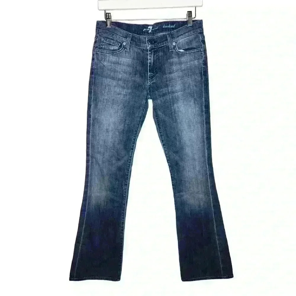 7 for all mankind women's medium wash low rise bootcut jeans size 28 - Picture 2 of 9